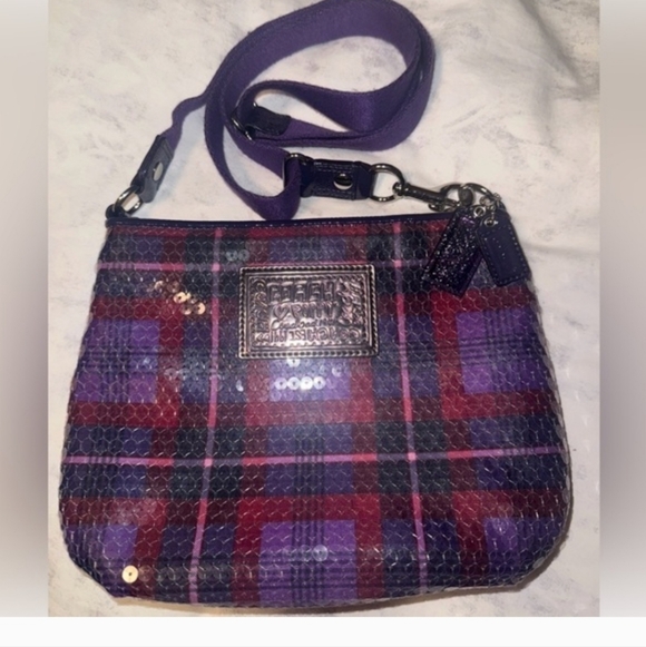 COACH POPPY, PURPLE PLAID SEQUIN- EUC - Picture 2 of 10